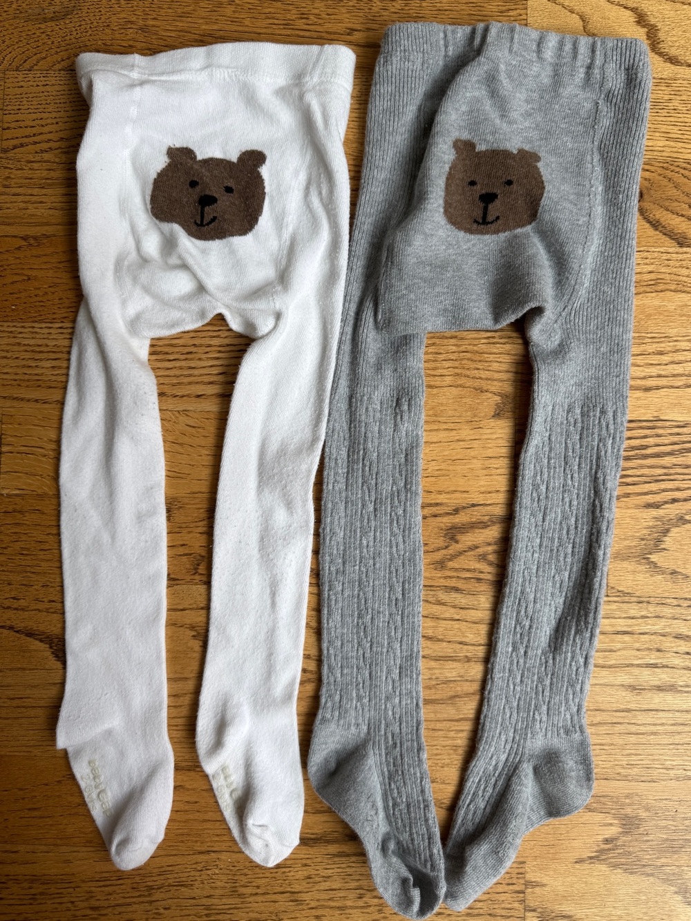 Gap Cable Knit Tights Sweater Stockings Bear Butt White and Grey 2-3 Years